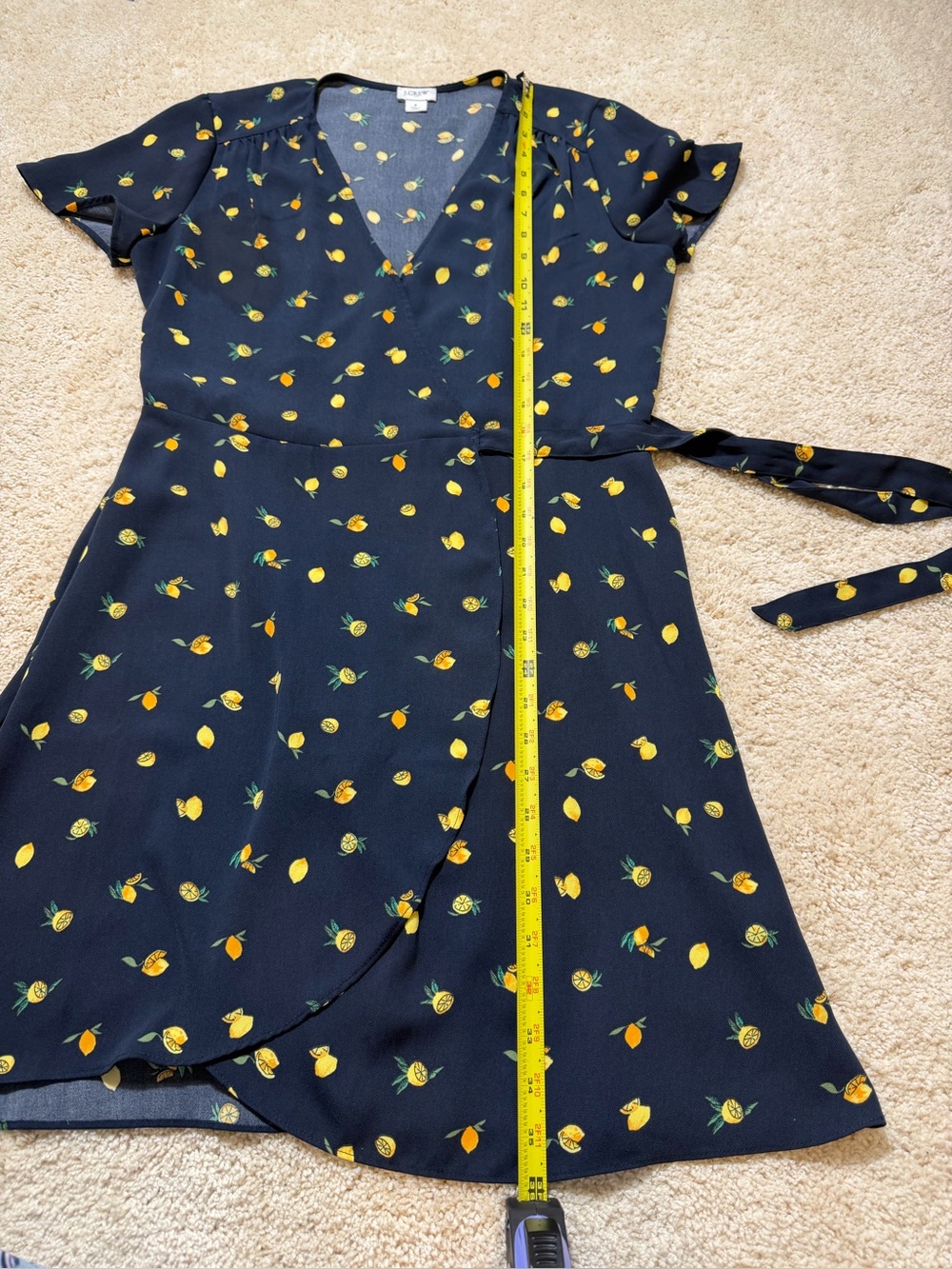 J Crew Navy Mini Drapey Twill Wrap Dress with Lemon Print Size 6 - Picture 5 of 10